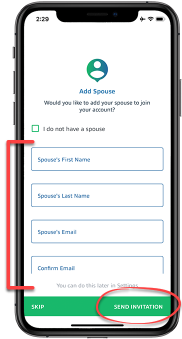 Provide user information and tap Send Information