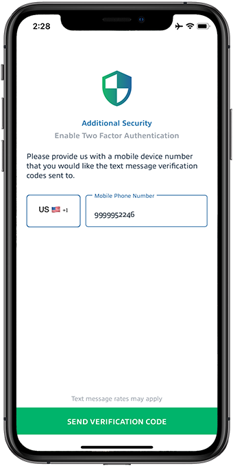 Provide mobile number and tap Send Verification Code