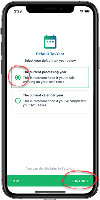 Select your default tax year
