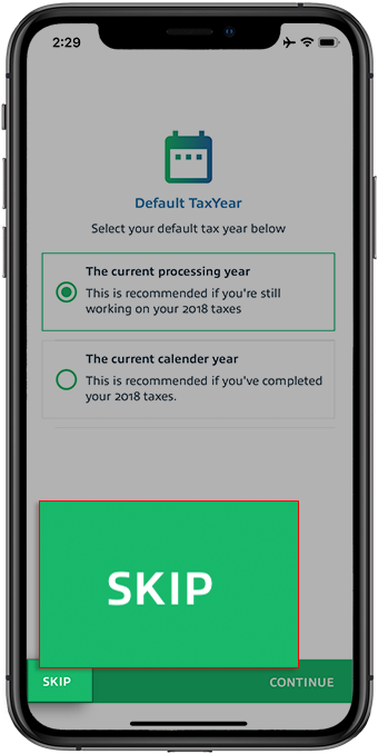 Tap Skip to not select defualt tax year