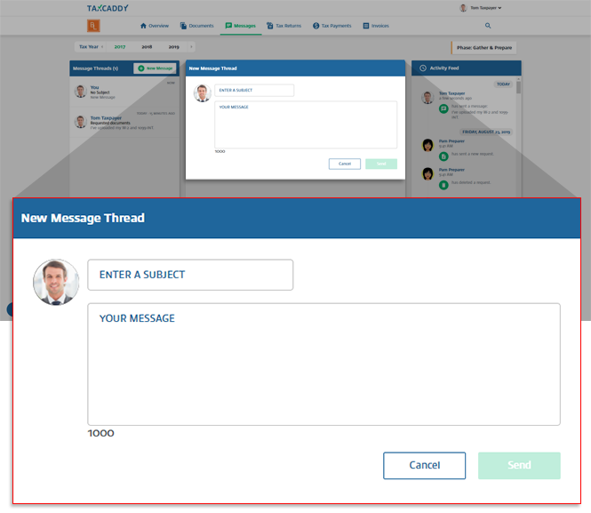 Creating new message threads TaxCaddy