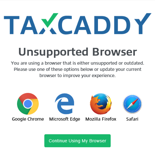Unsupported browser warning listing valid browsers