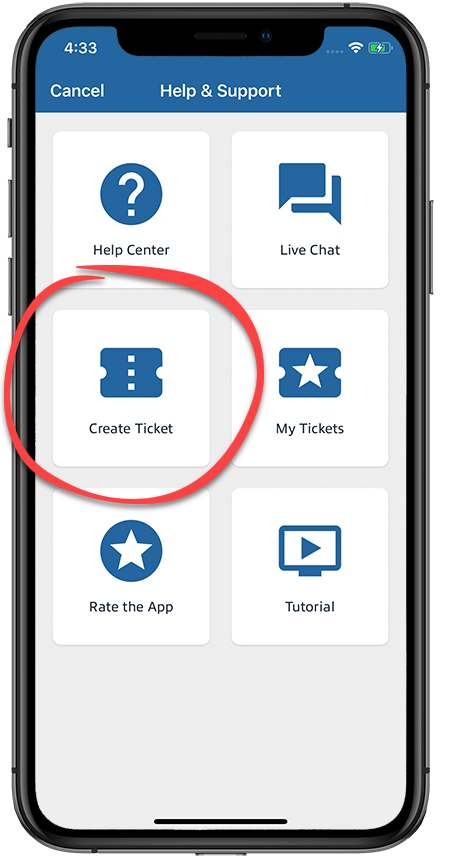 Tap Create Ticket