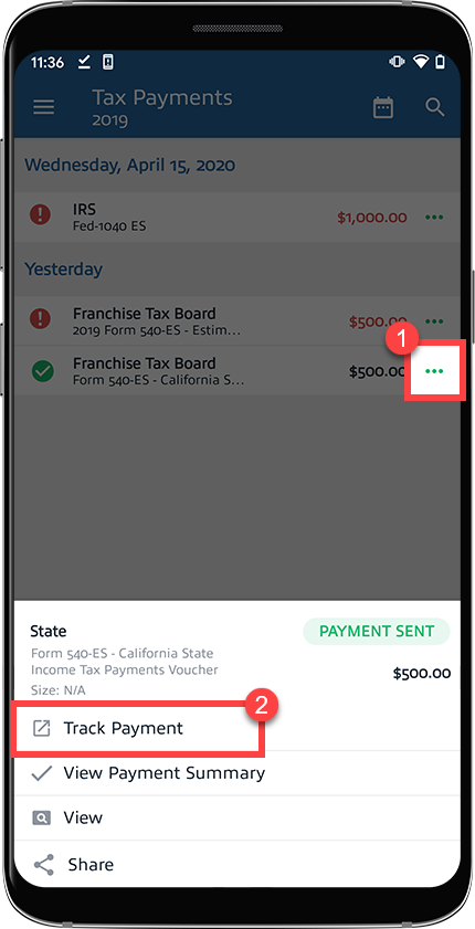 Track Payments option on the Tax Payments menu