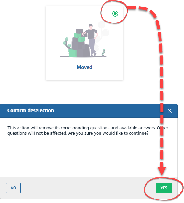 View of the Confirm deselection dialog box