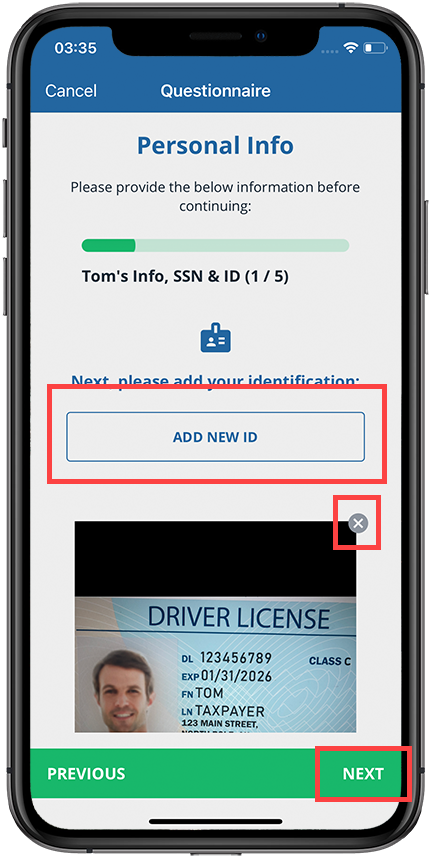 Tap Next to go to the next step or tap Add New ID