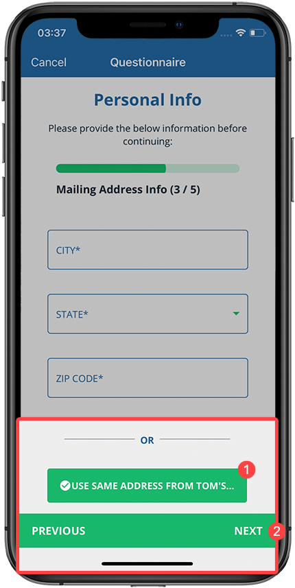 Use the same address button then tap next