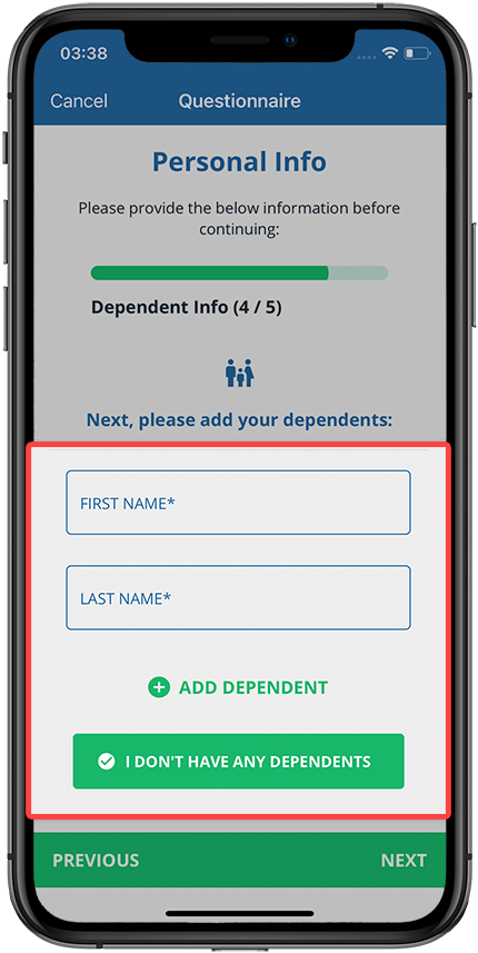 Screen to add dependent Info