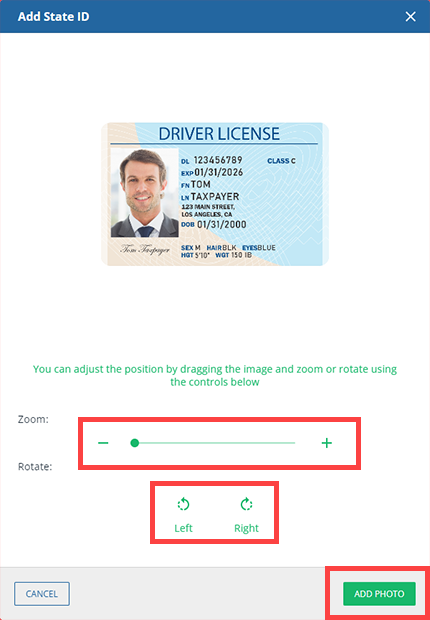Adjust image options then click add photo
