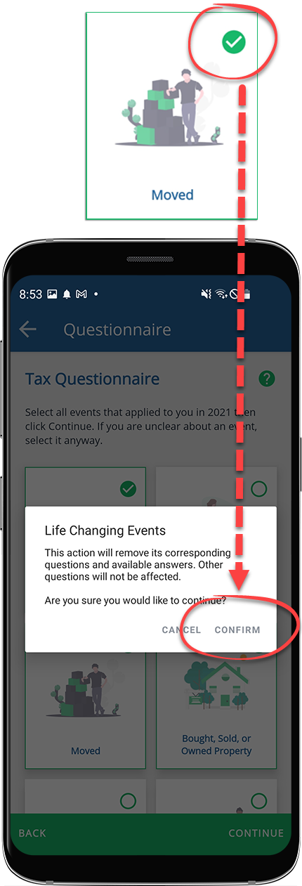Android user removing a selected life-changing event