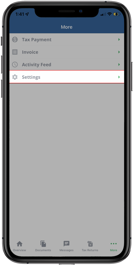 Select Settings from list of more options