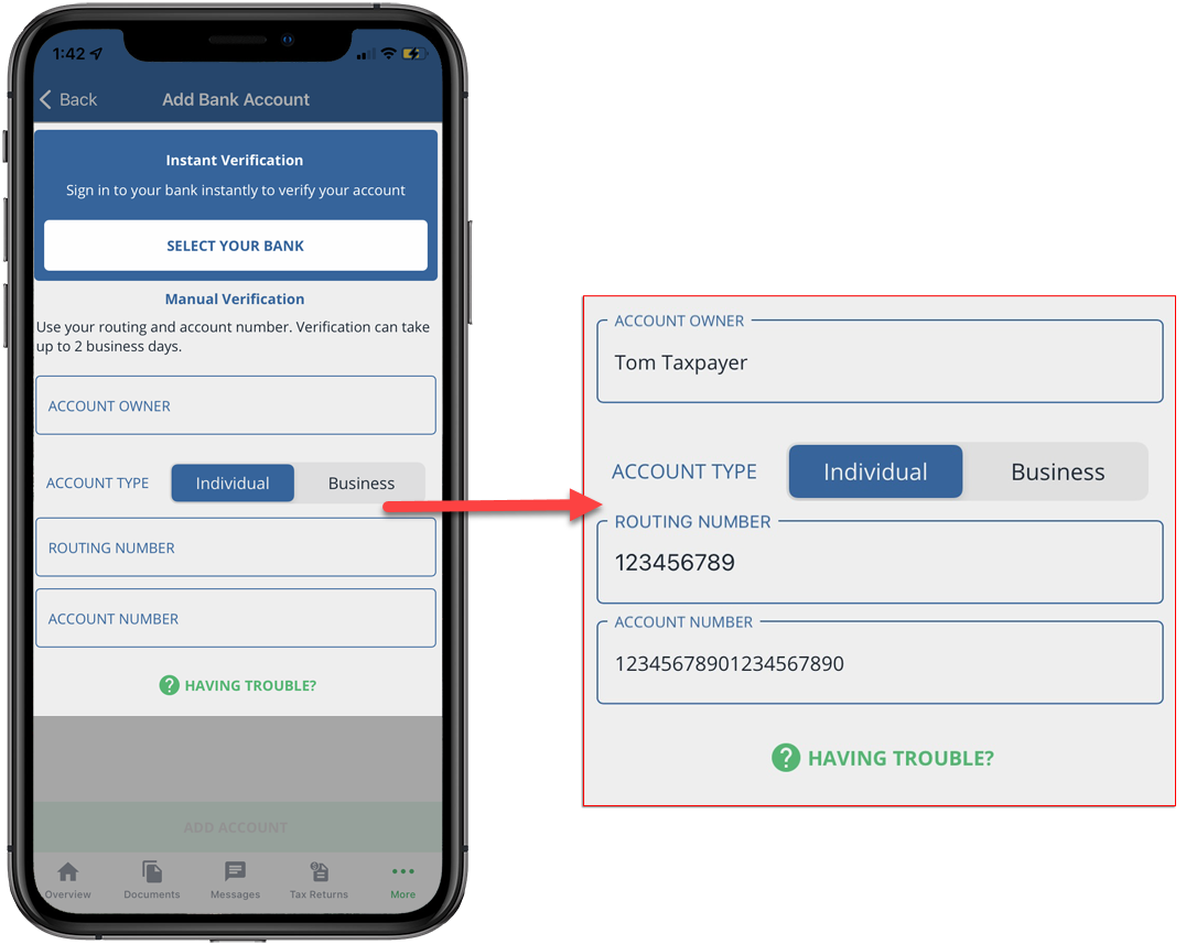 Bank Information in settings
