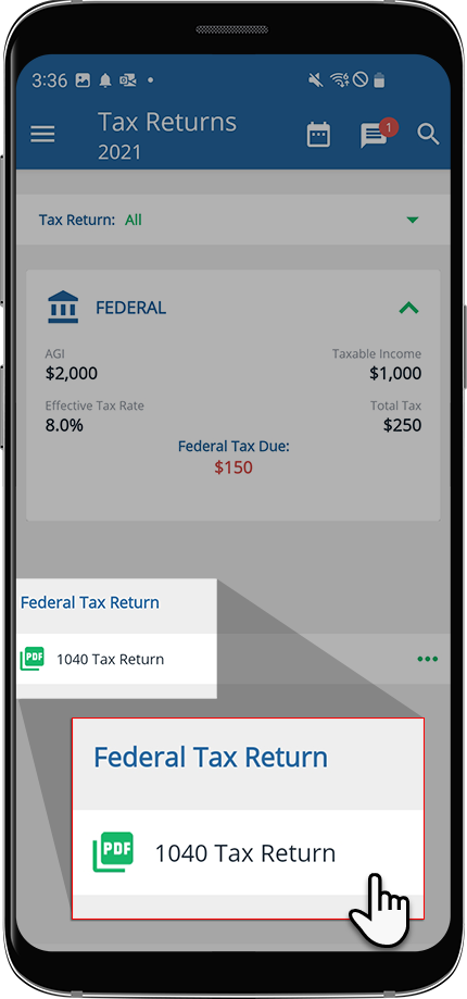 Tax return listed on Android