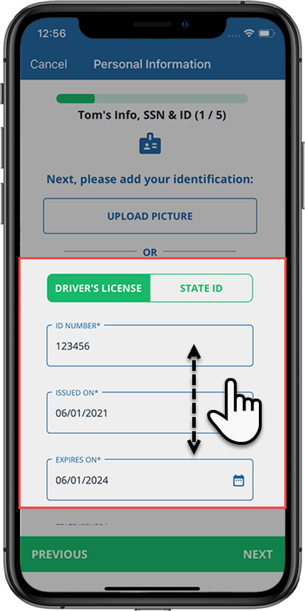 Enter ID details in each field